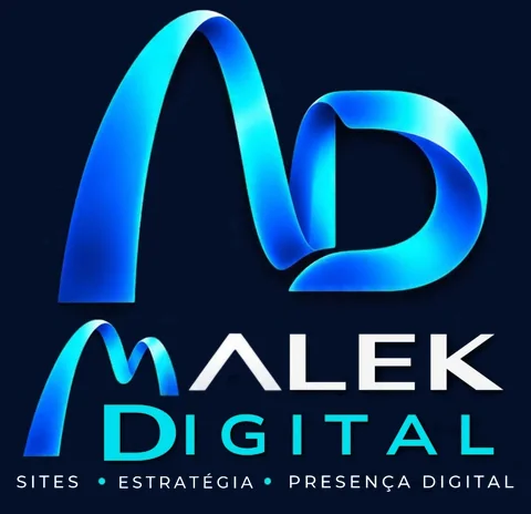 Logo da Malek Digital: o símbolo MD em fita azul e a assinatura Malek Digital